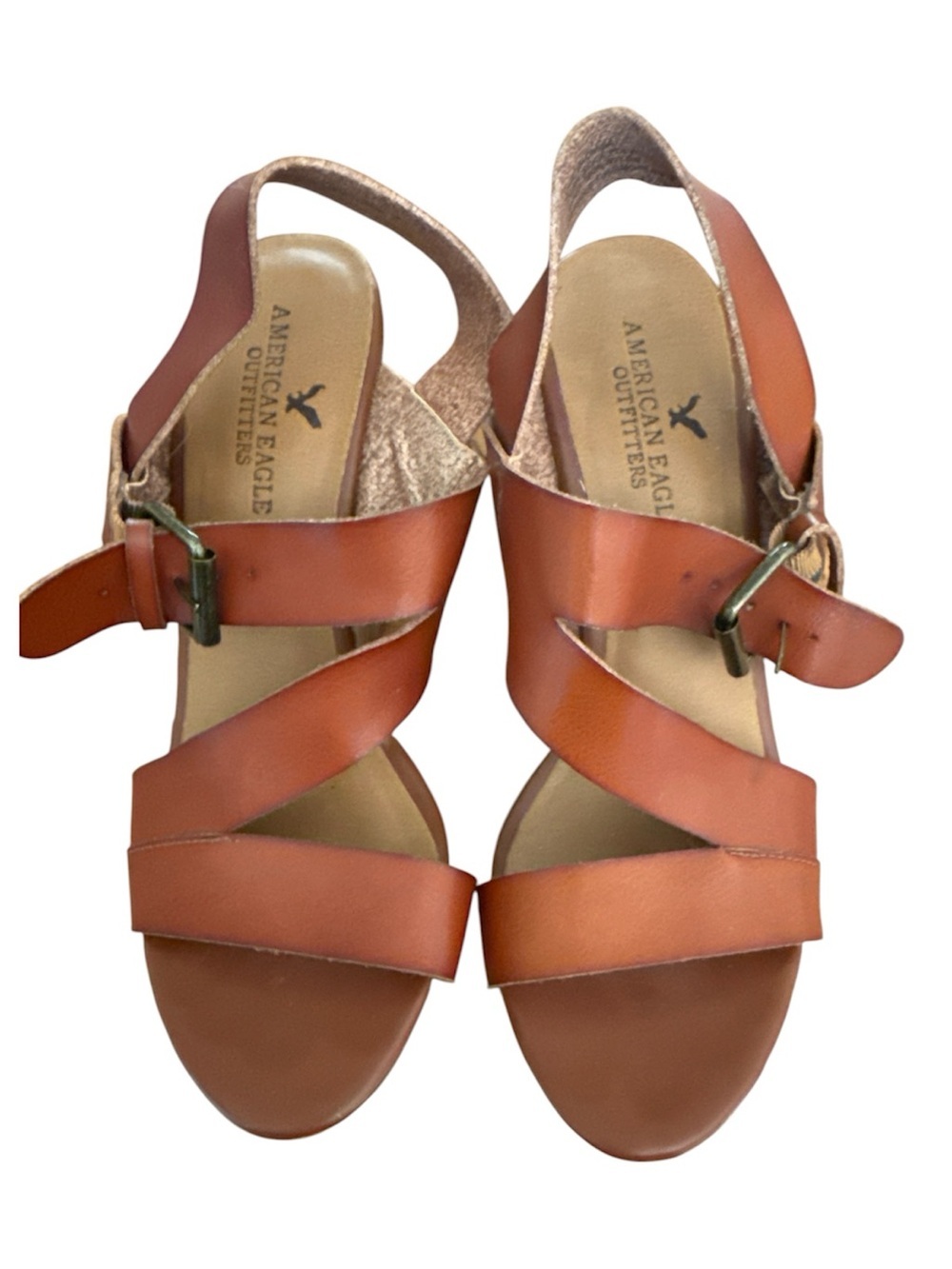 American Eagle Outfitters Cognac Cork Wedge Sandals
